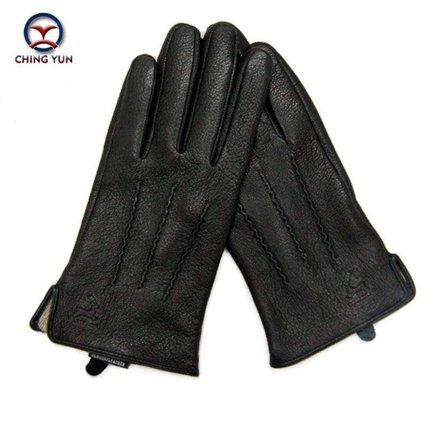 Planet Gates Winter men deer skin leather gloves male warm soft black sewing design men mittens imitate rabbit hair 70% wool lining-07