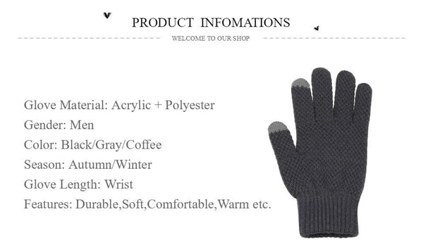 Planet Gates Winter Men Knitted Gloves Touch Screen High Quality Male Mitten Thicken Warm Wool Cashmere Solid Men Business Gloves Autumn