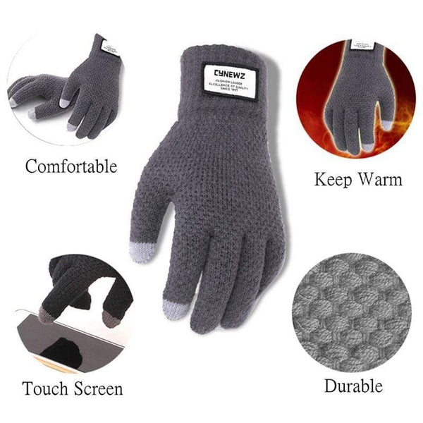 Planet Gates Winter Men Knitted Gloves Touch Screen High Quality Male Mitten Thicken Warm Wool Cashmere Solid Men Business Gloves Autumn