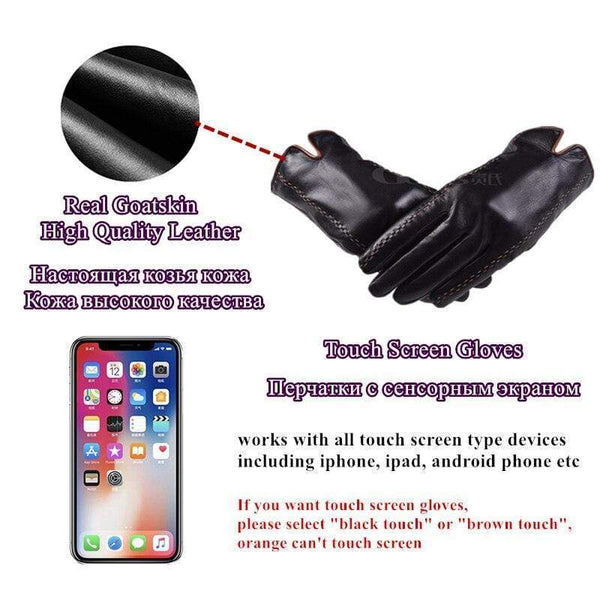 Planet Gates Winter Men's Genuine Leather Gloves  New Brand Touch Screen Gloves Fashion Warm Black Gloves Goatskin Mittens GSM012