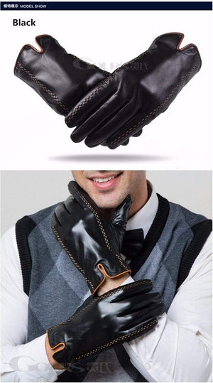 Planet Gates Winter Men's Genuine Leather Gloves  New Brand Touch Screen Gloves Fashion Warm Black Gloves Goatskin Mittens GSM012