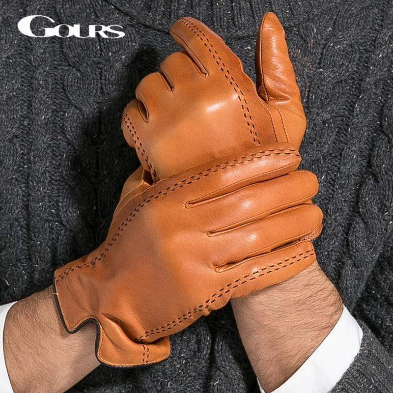 Planet Gates Winter Men's Genuine Leather Gloves  New Brand Touch Screen Gloves Fashion Warm Black Gloves Goatskin Mittens GSM012