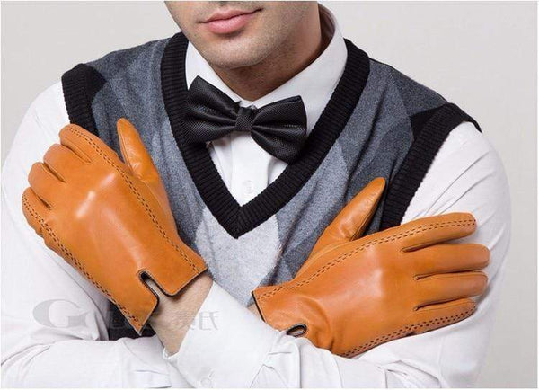 Planet Gates Winter Men's Genuine Leather Gloves  New Brand Touch Screen Gloves Fashion Warm Black Gloves Goatskin Mittens GSM012