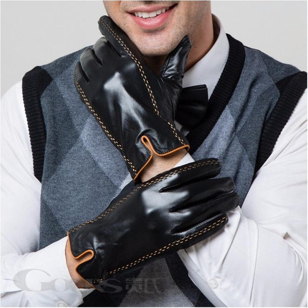 Planet Gates Winter Men's Genuine Leather Gloves  New Brand Touch Screen Gloves Fashion Warm Black Gloves Goatskin Mittens GSM012