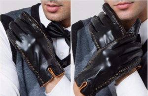 Planet Gates Winter Men's Genuine Leather Gloves  New Brand Touch Screen Gloves Fashion Warm Black Gloves Goatskin Mittens GSM012