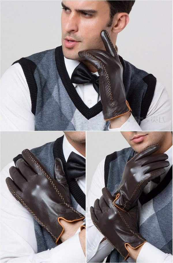 Planet Gates Winter Men's Genuine Leather Gloves  New Brand Touch Screen Gloves Fashion Warm Black Gloves Goatskin Mittens GSM012