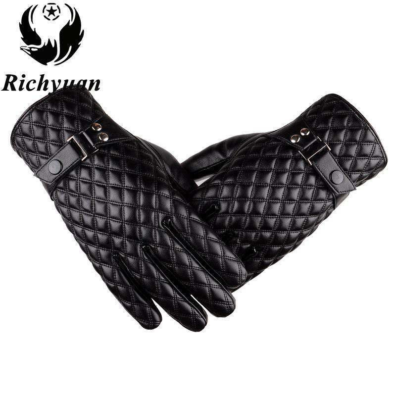 Planet Gates Winter Men's  Leather Gloves  New Brand Touch Screen Gloves Fashion Warm Black Gloves