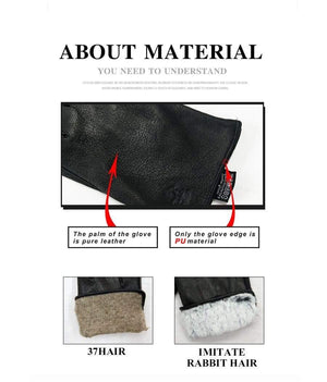 Planet Gates Winter Men's Leather Gloves Warm Soft Black Buckskin Pleated Design Outdoors Driving Gloves Mittens Wool Lining