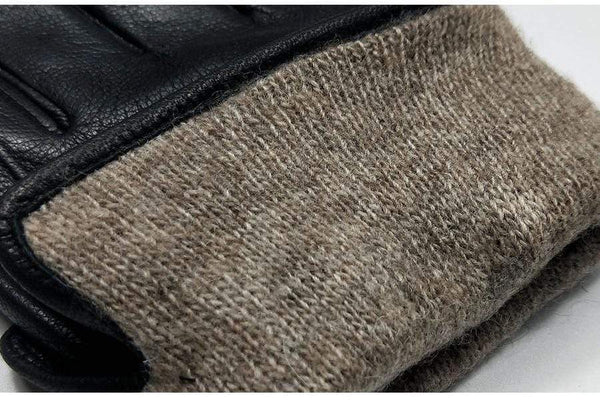 Planet Gates Winter Men's Leather Gloves Warm Soft Black Buckskin Pleated Design Outdoors Driving Gloves Mittens Wool Lining