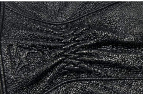 Planet Gates Winter Men's Leather Gloves Warm Soft Black Buckskin Pleated Design Outdoors Driving Gloves Mittens Wool Lining