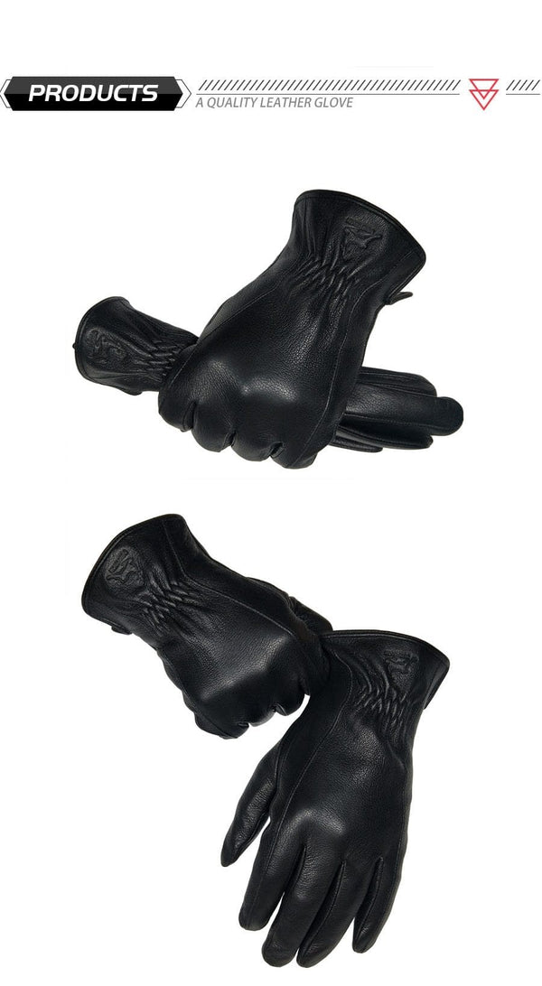 Planet Gates Winter Men's Leather Gloves Warm Soft Black Buckskin Pleated Design Outdoors Driving Gloves Mittens Wool Lining