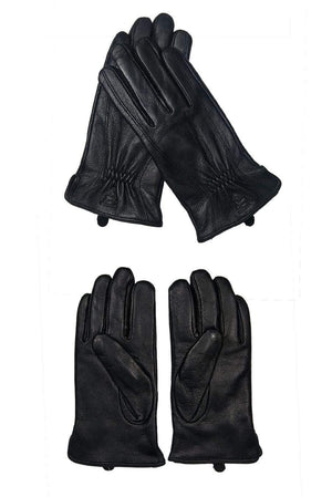 Planet Gates Winter Men's Leather Gloves Warm Soft Black Buckskin Pleated Design Outdoors Driving Gloves Mittens Wool Lining