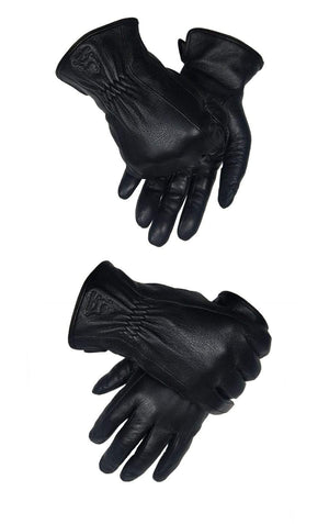 Planet Gates Winter Men's Leather Gloves Warm Soft Black Buckskin Pleated Design Outdoors Driving Gloves Mittens Wool Lining