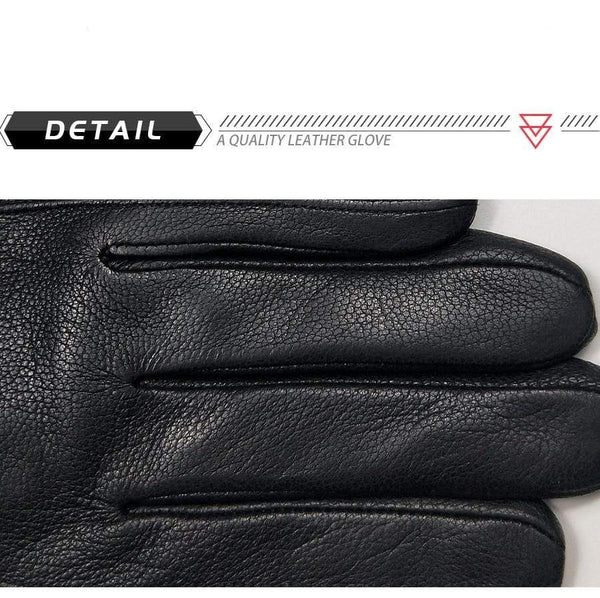 Planet Gates Winter Men's Leather Gloves Warm Soft Black Buckskin Pleated Design Outdoors Driving Gloves Mittens Wool Lining