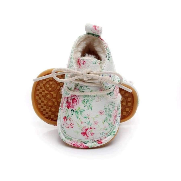 Planet Gates Winter super warm floral printing PU leather with fur baby moccasins infant baby girl boys shoes lace up boot