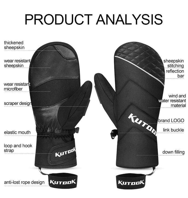 Planet Gates Winter Thermal Ski Gloves Snowmobile Down Gloves Waterproof Leather Snow Gloves Skating Snowboard Skiing Mitten Men Women