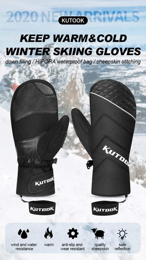 Planet Gates Winter Thermal Ski Gloves Snowmobile Down Gloves Waterproof Leather Snow Gloves Skating Snowboard Skiing Mitten Men Women