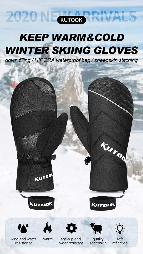 Planet Gates Winter Thermal Ski Gloves Snowmobile Down Gloves Waterproof Leather Snow Gloves Skating Snowboard Skiing Mitten Men Women