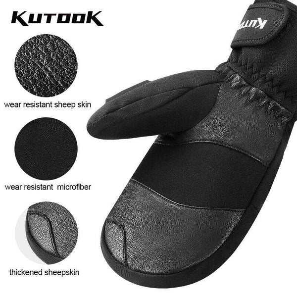 Planet Gates Winter Thermal Ski Gloves Snowmobile Down Gloves Waterproof Leather Snow Gloves Skating Snowboard Skiing Mitten Men Women