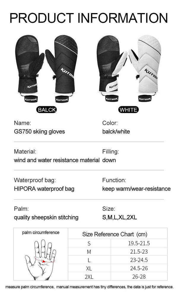 Planet Gates Winter Thermal Ski Gloves Snowmobile Down Gloves Waterproof Leather Snow Gloves Skating Snowboard Skiing Mitten Men Women