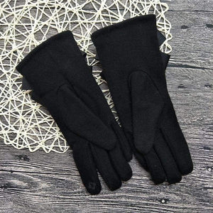 Planet Gates Winter Women Fashion Gloves Cashmere Touch Screen Ladies Gloves Bow Camellia Black Wrist Thick Warm Wool Mittens Soft AGL101