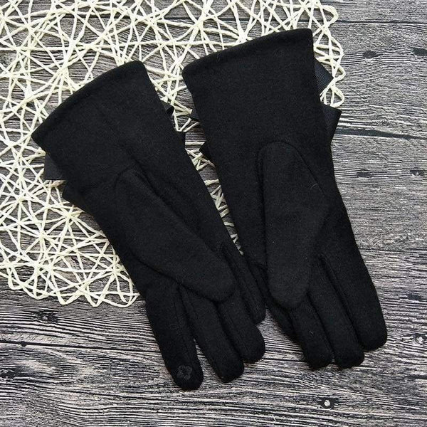Planet Gates Winter Women Fashion Gloves Cashmere Touch Screen Ladies Gloves Bow Camellia Black Wrist Thick Warm Wool Mittens Soft AGL101