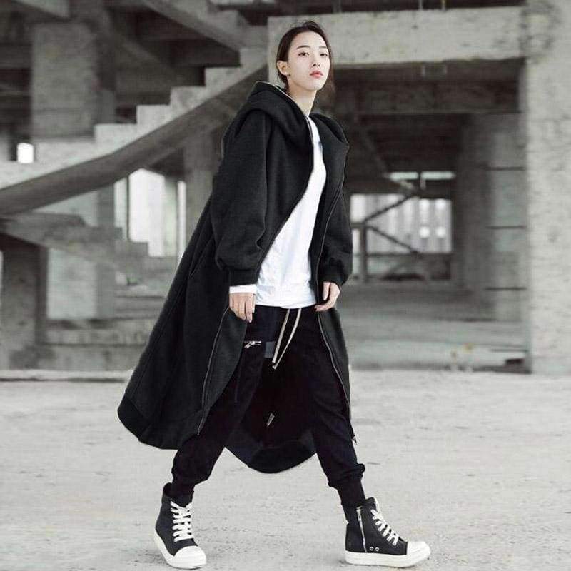 Planet Gates Winter Women Hooded Zip Long Sleeve Fleece Irregular Boyfriend Style Loose Pockets Solid Long Coat Jackets Plus Size