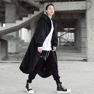 Planet Gates Winter Women Hooded Zip Long Sleeve Fleece Irregular Boyfriend Style Loose Pockets Solid Long Coat Jackets Plus Size