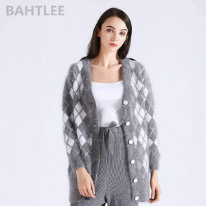 Planet Gates Winter women's angora rabbit cardigans knitting sweater  looser  fashion brand keep warm GEOMETRIC pattern pocket