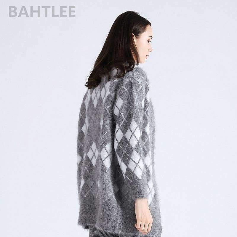 Planet Gates Winter women's angora rabbit cardigans knitting sweater  looser  fashion brand keep warm GEOMETRIC pattern pocket