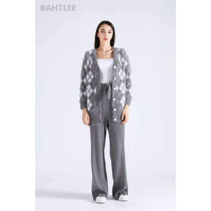 Planet Gates Winter women's angora rabbit cardigans knitting sweater  looser  fashion brand keep warm GEOMETRIC pattern pocket