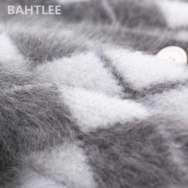 Planet Gates Winter women's angora rabbit cardigans knitting sweater  looser  fashion brand keep warm GEOMETRIC pattern pocket