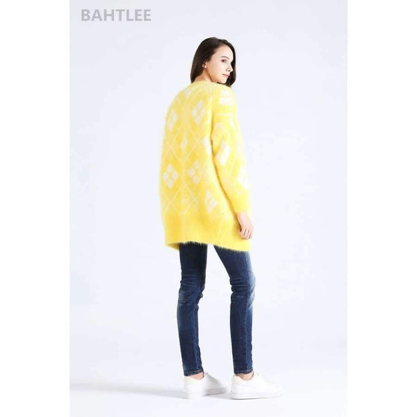 Planet Gates Winter women's angora rabbit cardigans knitting sweater  looser  fashion brand keep warm GEOMETRIC pattern pocket