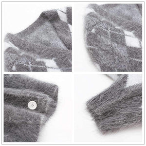 Planet Gates Winter women's angora rabbit cardigans knitting sweater  looser  fashion brand keep warm GEOMETRIC pattern pocket