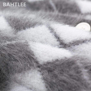 Planet Gates Winter women's angora rabbit cardigans knitting sweater  looser  fashion brand keep warm GEOMETRIC pattern pocket