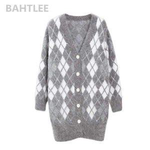 Planet Gates Winter women's angora rabbit cardigans knitting sweater  looser  fashion brand keep warm GEOMETRIC pattern pocket