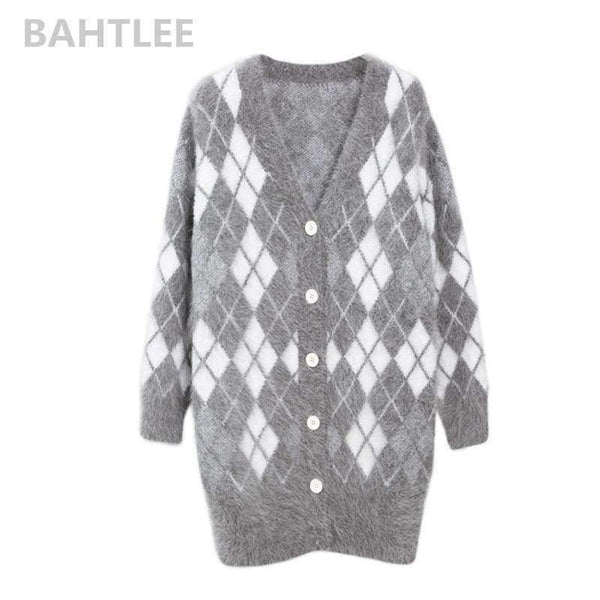 Planet Gates Winter women's angora rabbit cardigans knitting sweater  looser  fashion brand keep warm GEOMETRIC pattern pocket