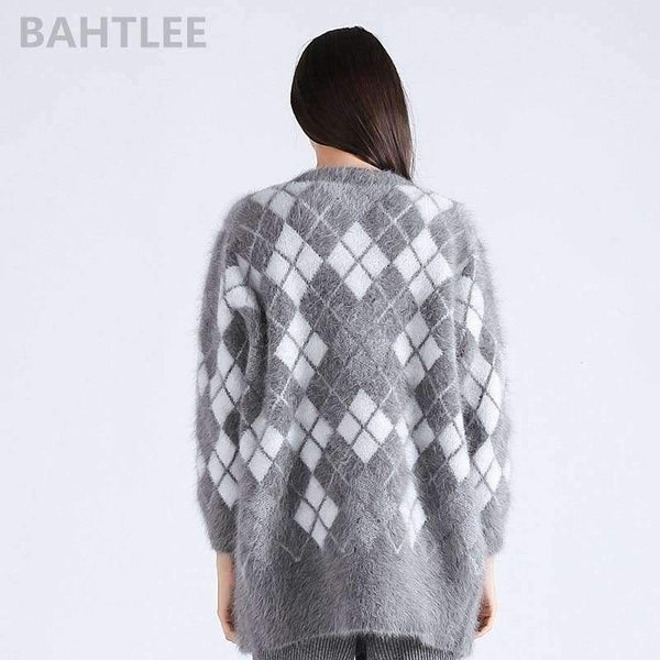 Planet Gates Winter women's angora rabbit cardigans knitting sweater  looser  fashion brand keep warm GEOMETRIC pattern pocket