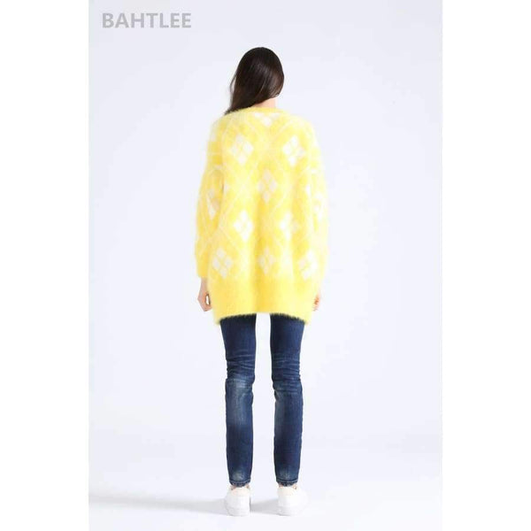 Planet Gates Winter women's angora rabbit cardigans knitting sweater  looser  fashion brand keep warm GEOMETRIC pattern pocket