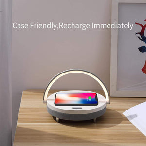 Planet Gates Wireless Charger Bluetooth Speaker for iPhone 13 12 11 X Wooden Table Lamp High Power Mobile Phone Stand Present Fast Charging