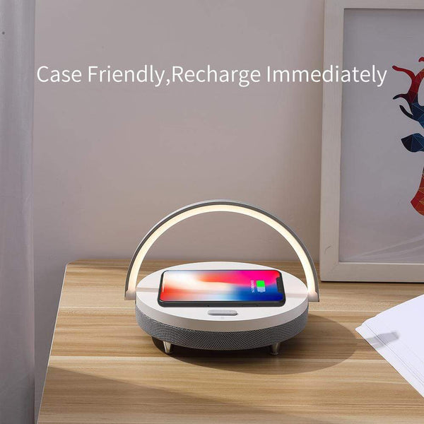 Planet Gates Wireless Charger Bluetooth Speaker for iPhone 13 12 11 X Wooden Table Lamp High Power Mobile Phone Stand Present Fast Charging