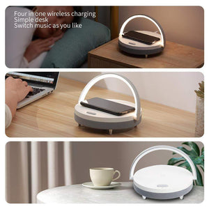 Planet Gates Wireless Charger Bluetooth Speaker for iPhone 13 12 11 X Wooden Table Lamp High Power Mobile Phone Stand Present Fast Charging