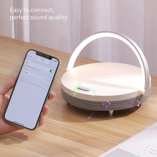 Planet Gates Wireless Charger Bluetooth Speaker for iPhone 13 12 11 X Wooden Table Lamp High Power Mobile Phone Stand Present Fast Charging