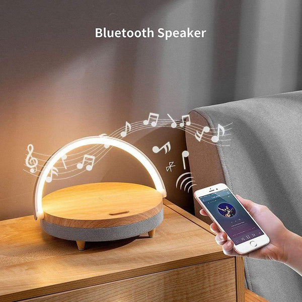 Planet Gates Wireless Charger Bluetooth Speaker for iPhone 13 12 11 X Wooden Table Lamp High Power Mobile Phone Stand Present Fast Charging