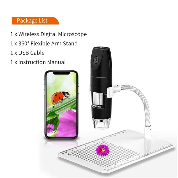 Planet Gates Wireless Digital Microscope Handheld USB HD Inspection Camera 50x-1000x Magnification with Flexible Stand For iPhone iPad PC