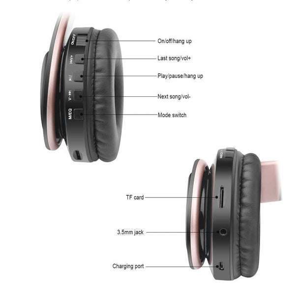 Planet Gates Wireless Headphones Bluetooth Stereo Foldable Headset Audio Mp3 Adjustable Earphones with Mic for Music