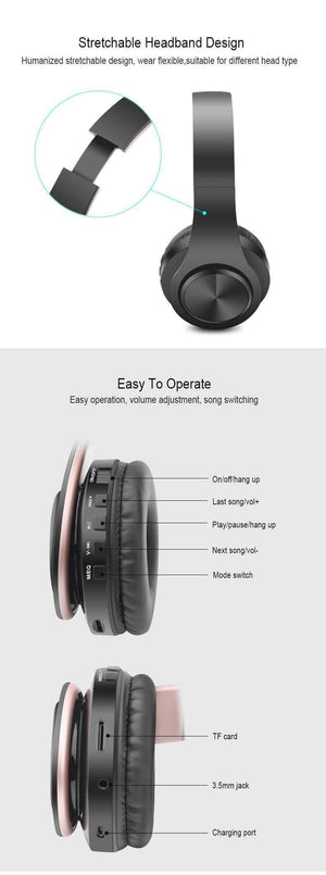 Planet Gates Wireless Headphones Bluetooth Stereo Foldable Headset Audio Mp3 Adjustable Earphones with Mic for Music