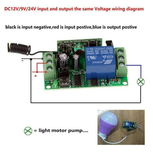 Planet Gates Wireless RF Remote Control Light Switch 10A Relay Output Radio DC 9V 12V 24V 1 CH Channel 1CH Receiver Module +Transmitter