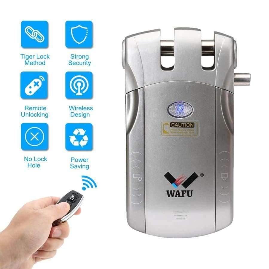 Planet Gates Wireless Security Invisible Keyless Entry Door Lock Home Smart Remote Control Lock with 4 Remote Keys Silver