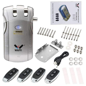 Planet Gates Wireless Security Invisible Keyless Entry Door Lock Home Smart Remote Control Lock with 4 Remote Keys Silver